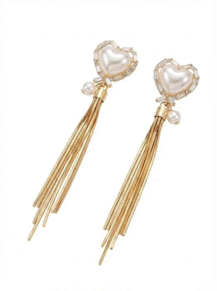 White Heart Earrings ((18k Gold Plated))